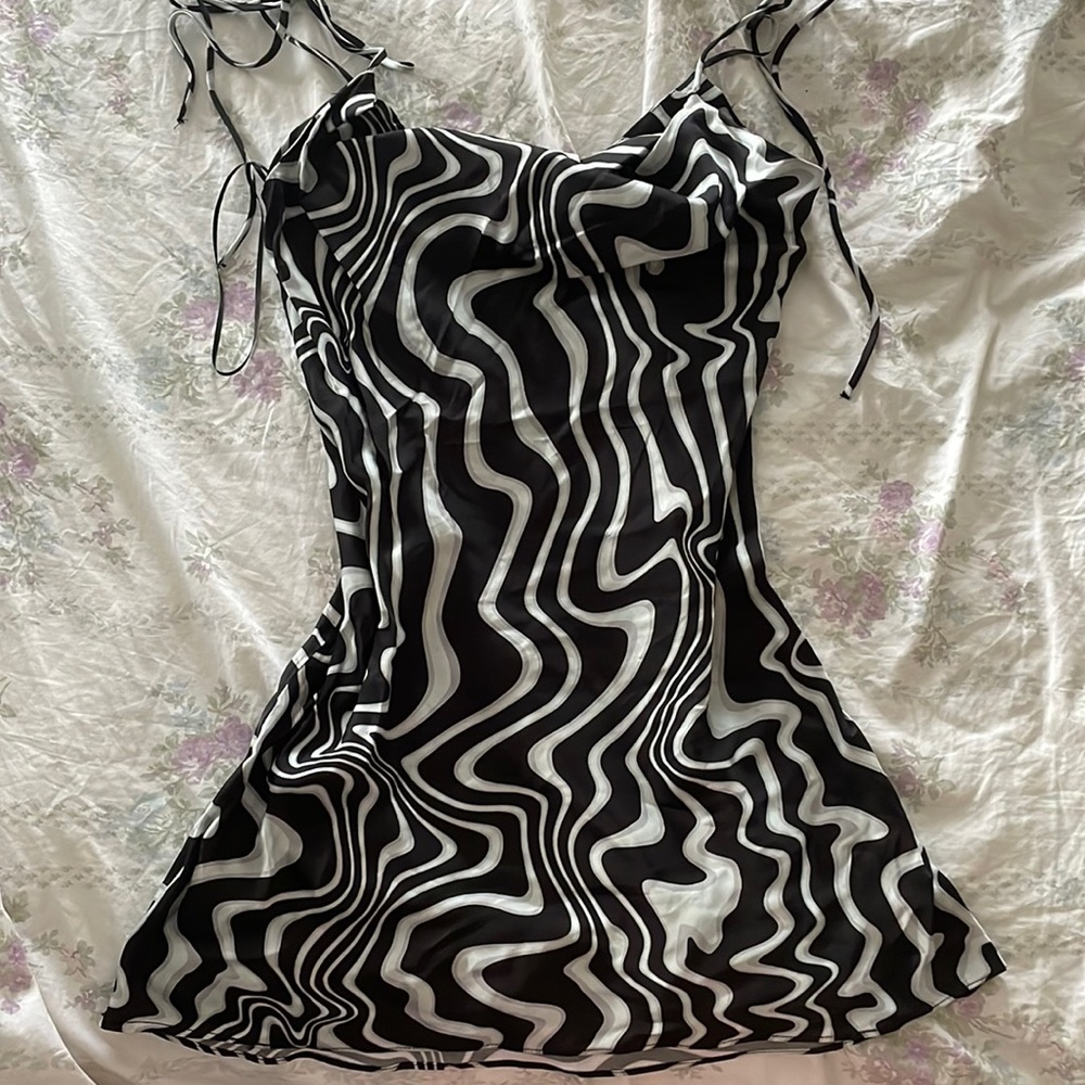 Zara black and white cowl satin slip dress